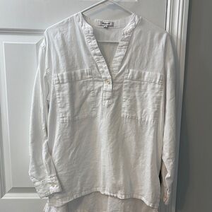 Madewell White Long Sleeve Mandarin Collar Blouse